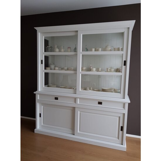 123kast  Buffetkast Miami Beach - 188x53x218H cm - 2 vitrine schuifdeuren - 2 soft close lades - 2 dichte schuifdeuren - glazen zijkanten