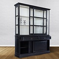 123kast  Buffetkast Miami Beach - 188x53x218H cm - 2 vitrine schuifdeuren - 2 soft close lades - 2 dichte schuifdeuren - glazen zijkanten