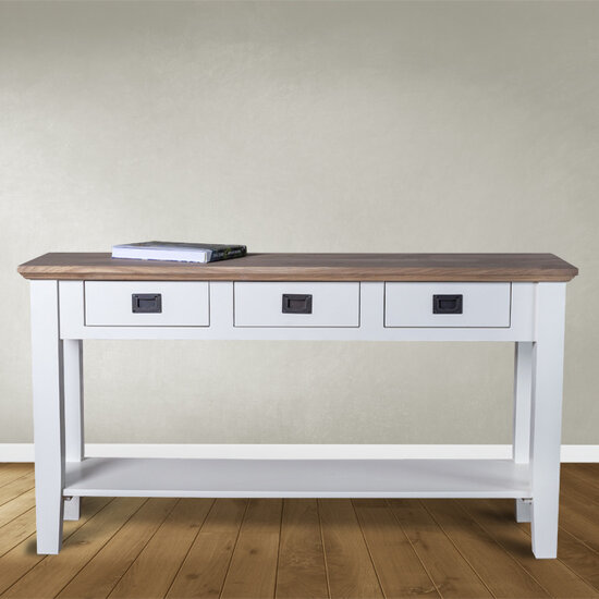 123kast  Sidetable Sara 16 - 140x40x77H cm - eiken bovenblad - 3 lades - 1 plank