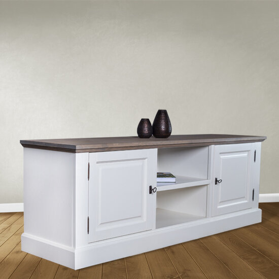 123kast  Tv dressoir Sara 08 - 170x46x60H cm - eiken bovenblad - 2 dichte scharnierdeuren - open middenvak - met kabelgat