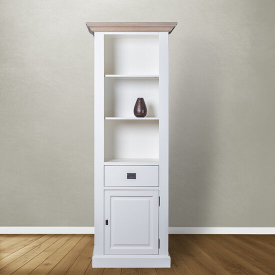 123kast  Boekenkast Sara 06 - 76x46x206H cm - eiken bovenlijst - 2 planken - 1 soft close lade - 1 dichte scharnierdeur