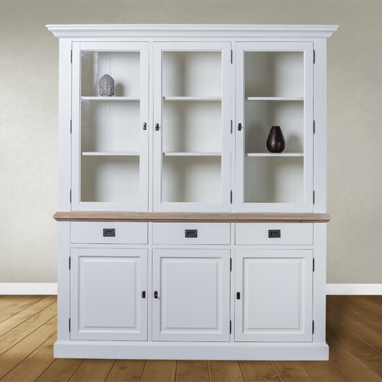 123kast  Buffetkast Sara 01 - 180x46x206H cm - eiken tussen blad - 3 vitrine scharnierdeuren - 3 soft close lades - 3 dichte scharnierdeuren