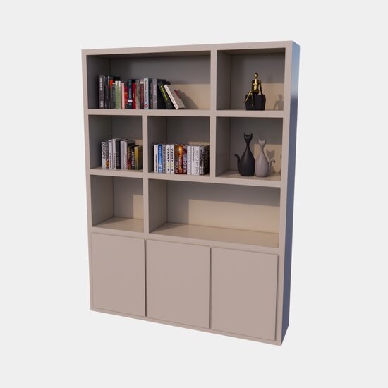 123kast  Vakkenkast Manhattan 03 - 180x40x240H cm - strak design - 3 push to open deuren - open vakken - greeploze deuren - 5cm plank dikte