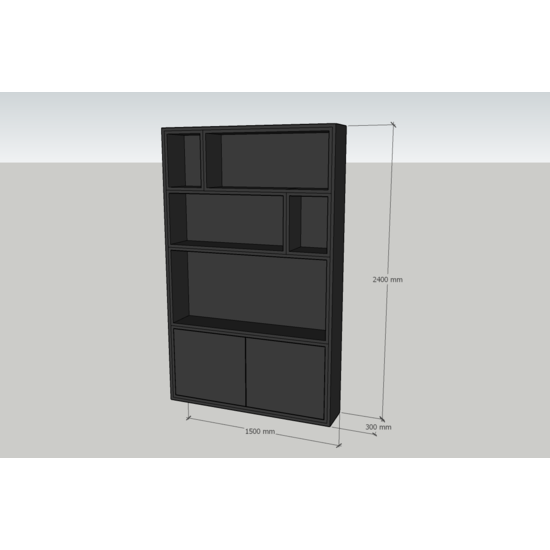 123kast  TV Vakkenkast Isla Bonita - 150x30x240H cm - strak design - 2 greeploze deuren - tv vak - cinewall - open vakken - houtlook