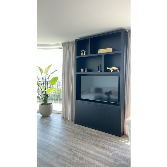 123kast  TV Vakkenkast Isla Bonita - 150x30x240H cm - strak design - 2 greeploze deuren - tv vak - cinewall - open vakken - houtlook