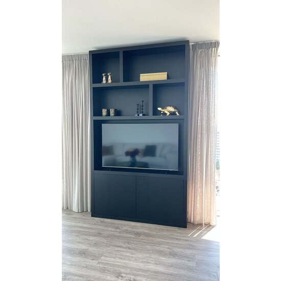 123kast  TV Vakkenkast Isla Bonita - 150x30x240H cm - strak design - 2 greeploze deuren - tv vak - cinewall - open vakken - houtlook