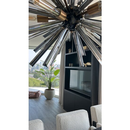 123kast  TV Vakkenkast Isla Bonita - 150x30x240H cm - strak design - 2 greeploze deuren - tv vak - cinewall - open vakken - houtlook