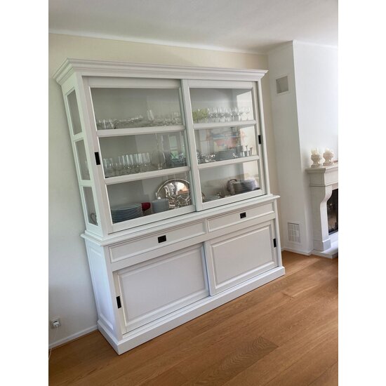 123kast  Buffetkast Miami Beach - 188x53x218H cm - 2 vitrine schuifdeuren - 2 soft close lades - 2 dichte schuifdeuren - glazen zijkanten