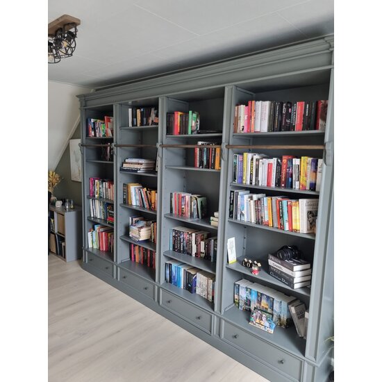 123kast  Brighton library - boekenkast - 330x40x240H cm - demontabel - met stang en ladder - 330x40x240H cm - 16 verstelbare planken - 4 soft close lades