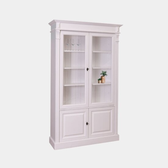 123kast  Vitrinekast Breda - 120x40x200H cm - 2 vitrine scharnierdeuren - 2 dichte scharnierdeuren