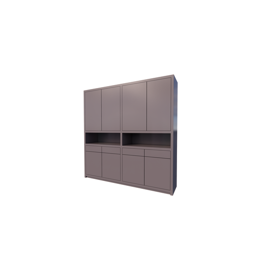 123kast  Vakkenkast Lanzarote - 240x50x240H cm - 8 push to open deuren - greeploze deuren - 4 soft close lades - strak design - open vak in het midden