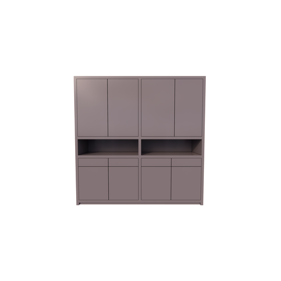 123kast  Vakkenkast Lanzarote - 240x50x240H cm - 8 push to open deuren - greeploze deuren - 4 soft close lades - strak design - open vak in het midden