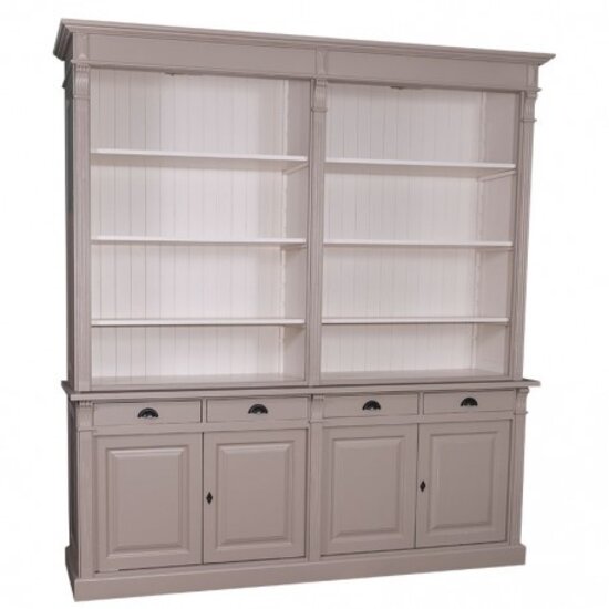 123kast  Boekenkast Leiden - 225x50x240H cm - 6 verstelbare planken - 4 soft close lades - 2 dichte scharnierdeuren