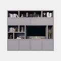 123kast  Tv vakkenkast Girona - 275x40x240H cm - open vakken in bovenkast en 2 klepdeuren - 4 greeploze deuren in onderkast - cinewall - tv vak