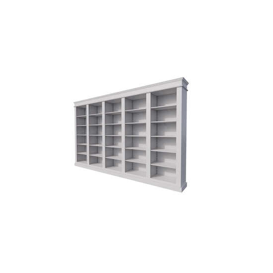 123kast   Boekenkast Queens library - 400x40x240H cm - 25 verstelbare planken - demontabel - strakke landelijke afwerking