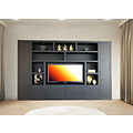123kast  Tv vakkenkast Austin - 350x40x240H cm - open vakken - 6 greeploze dichte deuren - tv vak - cinewall - strak design
