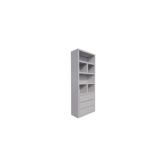 123kast  Vakkenkast Dallas - 90x40x230H cm - strak design - open vakken - 3 greeploze soft close lades - 5cm plank dikte