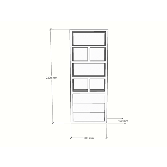 123kast  Vakkenkast Dallas - 90x40x230H cm - strak design - open vakken - 3 greeploze soft close lades - 5cm plank dikte