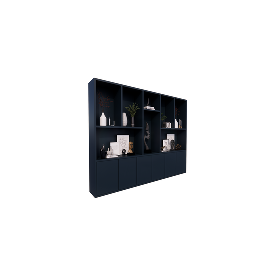 123kast  Vakkenkast Baltimore - 330x40x240H cm - strak design - 6 greeploze push to open deuren - open vakken - 5cm plank dikte
