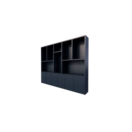 123kast  Vakkenkast Baltimore - 330x40x240H cm - strak design - 6 greeploze push to open deuren - open vakken - 5cm plank dikte
