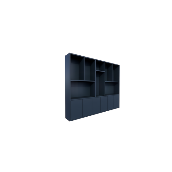 123kast  Vakkenkast Baltimore - 330x40x240H cm - strak design - 6 greeploze push to open deuren - open vakken - 5cm plank dikte