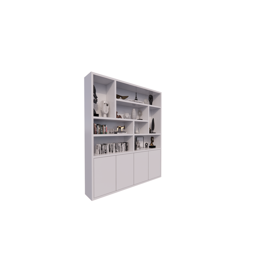 123kast  Vakkenkast Paloma - 200x35x235H cm - strak design - open vakken - 4 greeploze push to open deuren - 4cm plank dikte