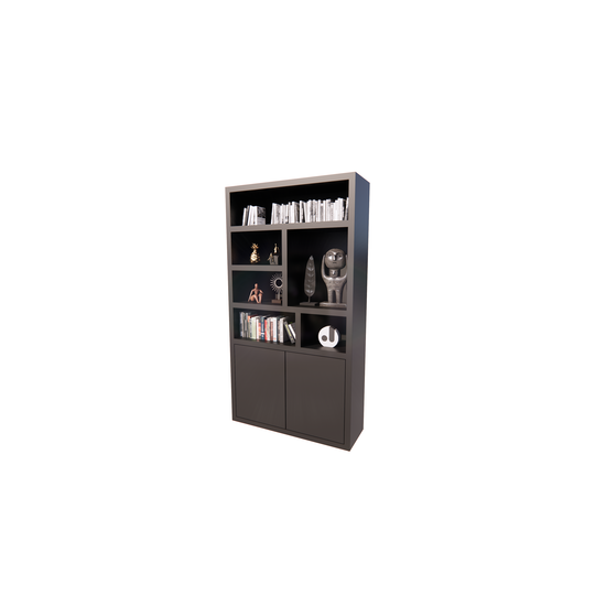 123kast  Vakkenkast Ronda - 120x40x220H cm - 5cm plank dikte - open vakken - 2 greeploze push to open deuren - strak design