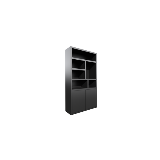 123kast  Vakkenkast Ronda - 120x40x220H cm - 5cm plank dikte - open vakken - 2 greeploze push to open deuren - strak design