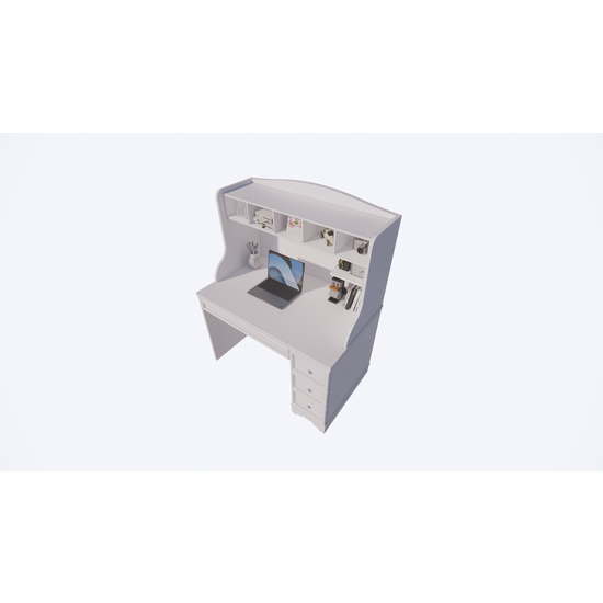 123kast  Kinderbureau Montpellier - 110x65x140H cm - open vakken - 3 lades - uitschuif lade - landelijke afwerking