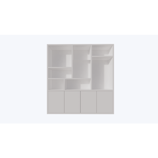 123kast  Vakkenkast Terni -  220x40x230H cm - 4 cm plank dikte - 4 push to open deuren - strak design