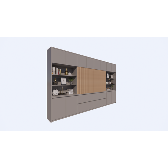 123kast  TV Vakkenkast/tv-kast Winterberg - 400x40x240H cm - cinewall - tv vak - met schuifdeuren - 12 push to open deuren - 4 greeploze soft close lades - strak design - demontabel - 3cm plankdikte