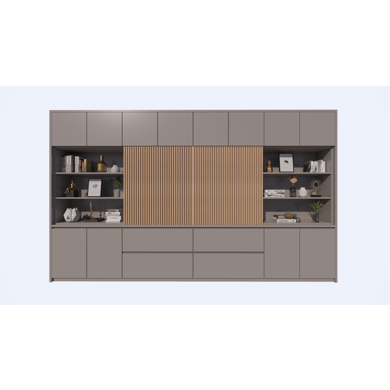 123kast  TV Vakkenkast/tv-kast Winterberg - 400x40x240H cm - cinewall - tv vak - met schuifdeuren - 12 push to open deuren - 4 greeploze soft close lades - strak design - demontabel - 3cm plankdikte