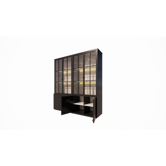 123kast  Buffet/vitrinekast Gibraltar - 240x50x225H cm - stalen deuren - standaard ZONDER verlichting