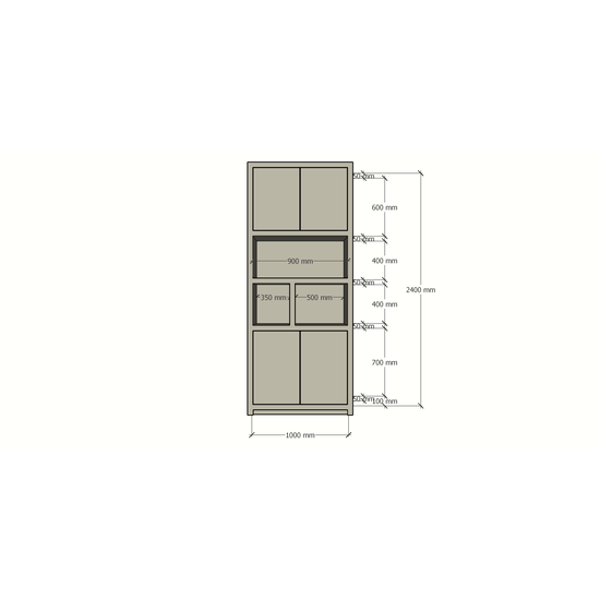 123kast  Vakkenkast Albufeira - 100x40x240H cm - 4 greeploze push to open deuren - strak desing - deuren in bovenkast - 5cm plank dikte
