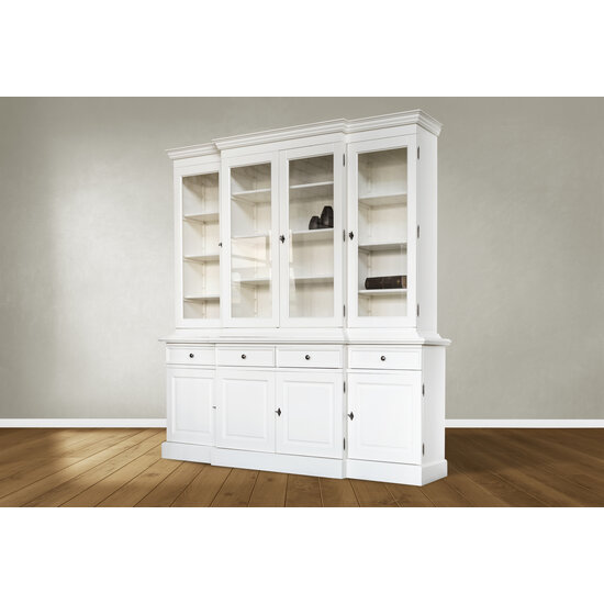123kast  Buffetkast Breakfront - 220x50x220H cm - 4 vitrinedeuren - 4 soft close lades - 4 dichte deuren - met verspringing