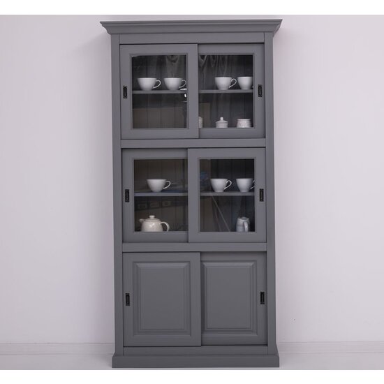 123kast  Vitrinekast Middelburg - 110x40x210H - 4 glazen schuifdeuren - 2 dichte schuifdeuren - landelijke sierlijst