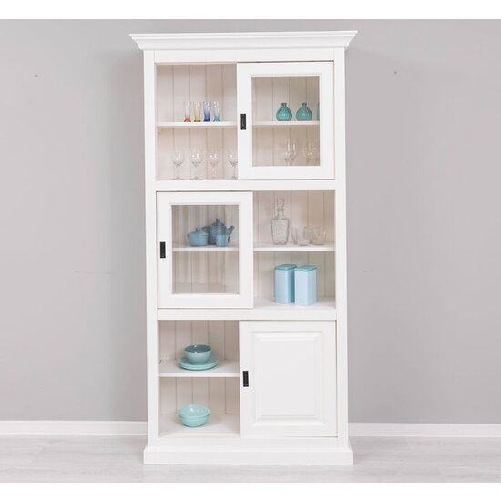 123kast  Vitrinekast Middelburg - 110x40x210H - 4 glazen schuifdeuren - 2 dichte schuifdeuren - landelijke sierlijst