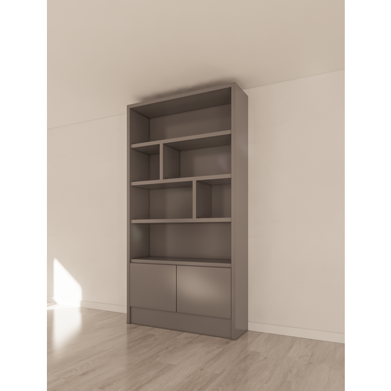 123kast  Vakkenkast Granville - 130 x 40 x 250 cm -  5 cm plank dikte - open vakken - strak design - 2 greeploze push to open deuren