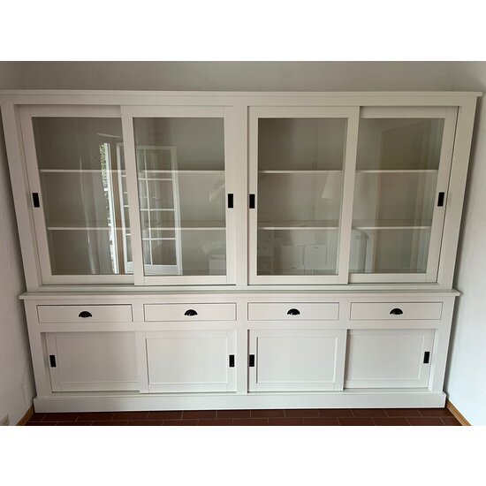 123kast  Buffetkast Canada - 300x50x220H cm - 4 vitrine schuifdeuren -  4 dichte schuifdeuren - 4  soft close lades