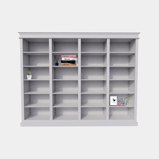 123kast  Boekenkast Queens library - 300x40x240H cm - 20 verstelbare planken - demontabel - strakke landelijke afwerking
