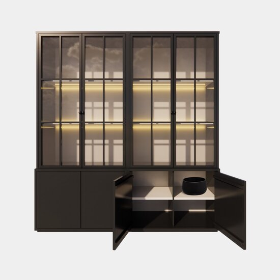 123kast  Buffet/vitrinekast Gibraltar - 240x50x225H cm - stalen deuren - standaard ZONDER verlichting