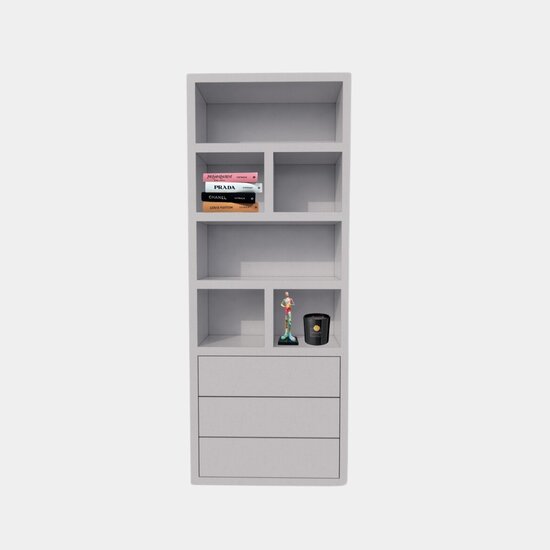 123kast  Vakkenkast Dallas - 90x40x230H cm - strak design - open vakken - 3 greeploze soft close lades - 5cm plank dikte