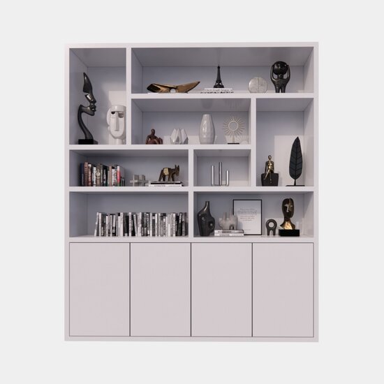 123kast  Vakkenkast Paloma - 200x35x235H cm - strak design - open vakken - 4 greeploze push to open deuren - 4cm plank dikte