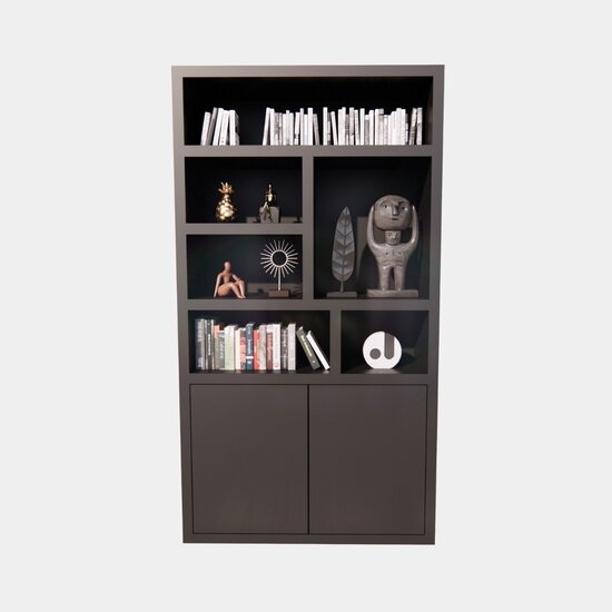 123kast  Vakkenkast Ronda - 120x40x220H cm - 5cm plank dikte - open vakken - 2 greeploze push to open deuren - strak design