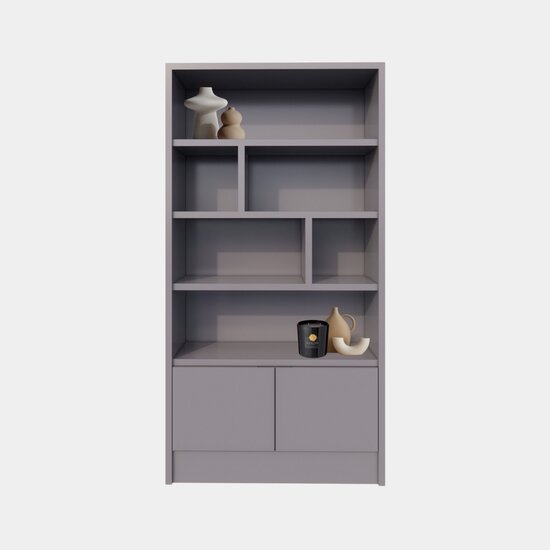 123kast  Vakkenkast Granville - 130 x 40 x 250 cm -  5 cm plank dikte - open vakken - strak design - 2 greeploze push to open deuren