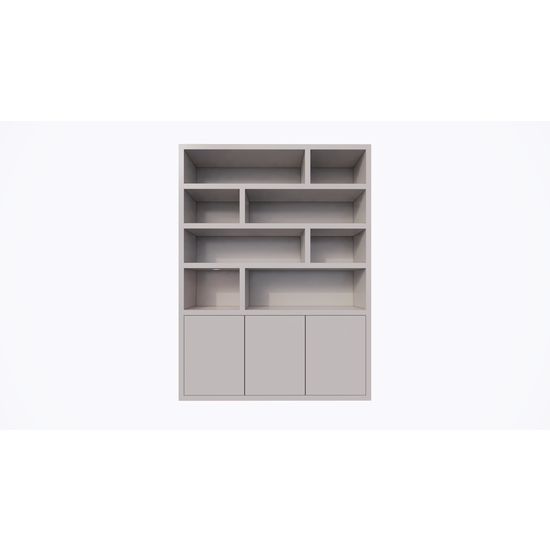 123kast  Vakkenkast Manhattan 11 - 180x40x240H cm -strak design - open vakken - 3 greeploze push to open deuren - 5cm plank dikte