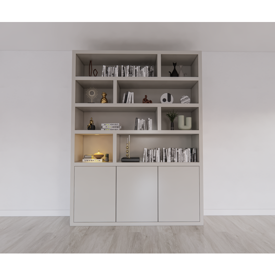 123kast  Vakkenkast Manhattan 11 - 180x40x240H cm -strak design - open vakken - 3 greeploze push to open deuren - 5cm plank dikte