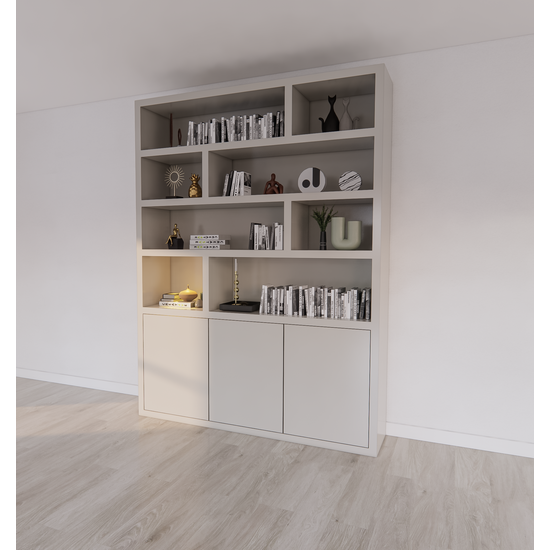 123kast  Vakkenkast Manhattan 11 - 180x40x240H cm -strak design - open vakken - 3 greeploze push to open deuren - 5cm plank dikte