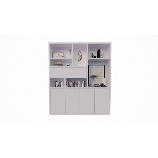 123kast  Vakkenkast Mastella - 2M - 200x35x235H cm - klepdeur in bovenkast - open vakken - strak design - 4 push to open deuren - 4cm plank dikte