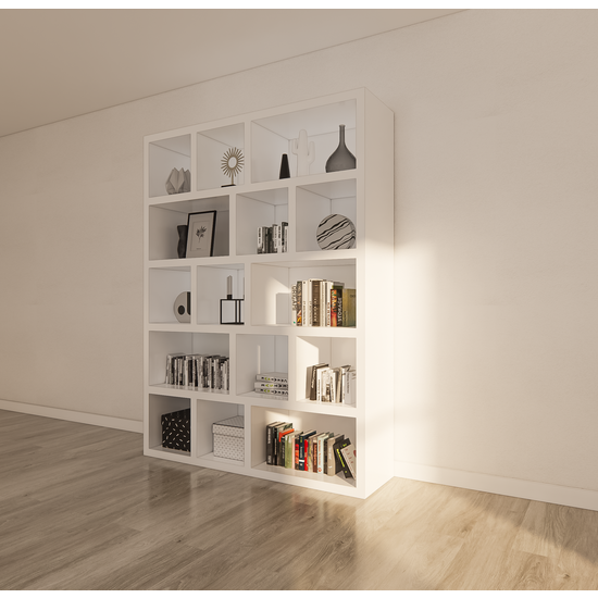 123kast  Vakkenkast Barbados - 160x40x210H cm - strak design - 5 cm plank dikte - open vakken - roomdivider